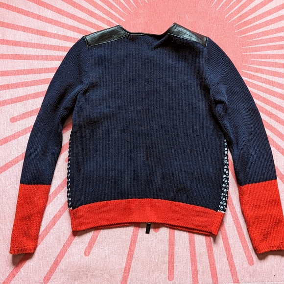 Club Monaco Italian Wool Sweater with Leather Detailing - Picture 4 of 4